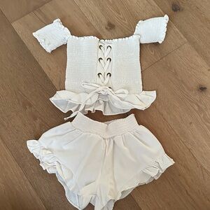 Kids White Ruffle Matching Set